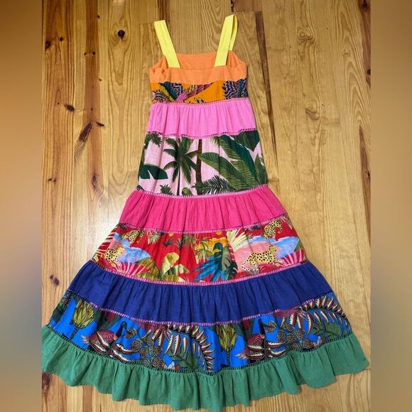 Farm Rio Rainbow Mixed Prints Maxi Dress Women’s Size Small Colorful Tropical - Picture 14 of 14